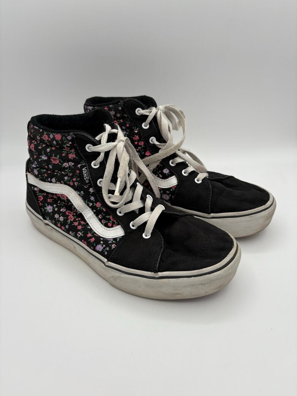 Vans High Top Skate Shoes Sneakers Pink Black Floral Size 6